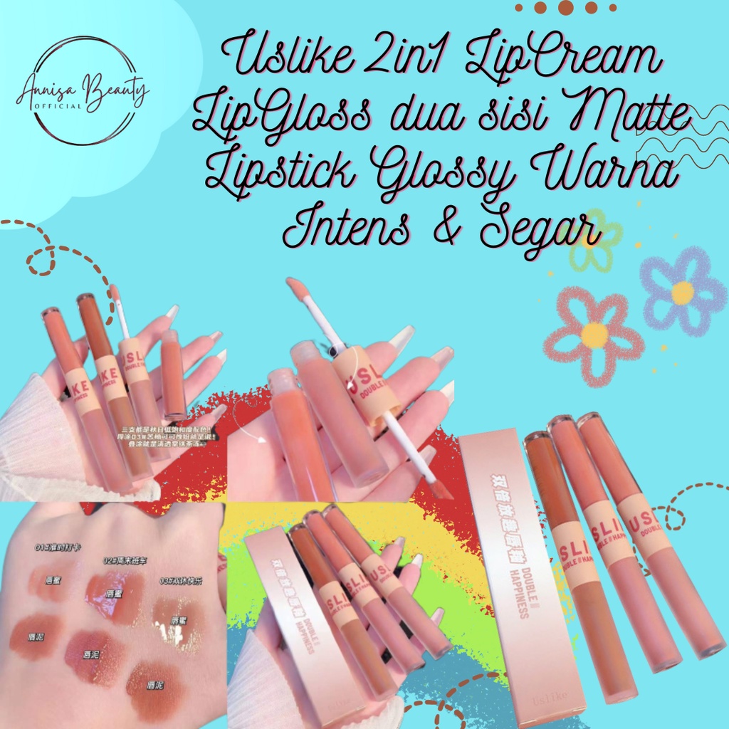 LIPSTIK - Uslike 2in1 LipCream LipGloss dua sisi Matte Lipstick Glossy Warna Intens & Segar