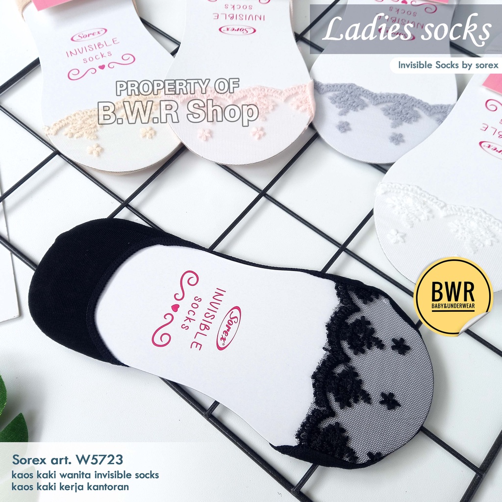 Kaos Kaki Sorex W5723 Floral Lace | Kaos Kaki Wanita Invisible Ladies Socks Girl Sorex 5723 Pilih Warna - Bwr