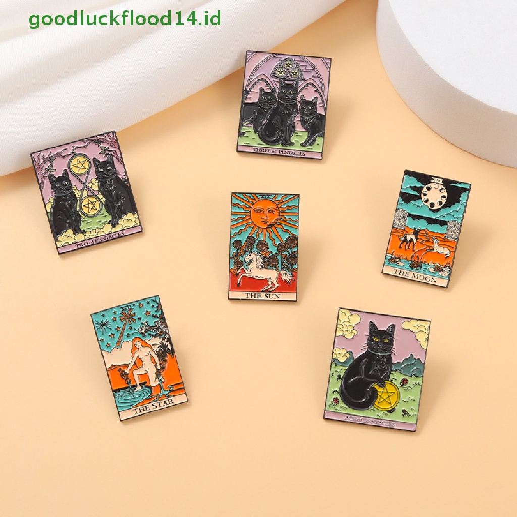 [GOOGFOUR] Kartu Tarot Kreatif Tetesan Minyak Bros Pin Kucing Hitam Denim Tas Hadiah Pakaian Decor [TOP]