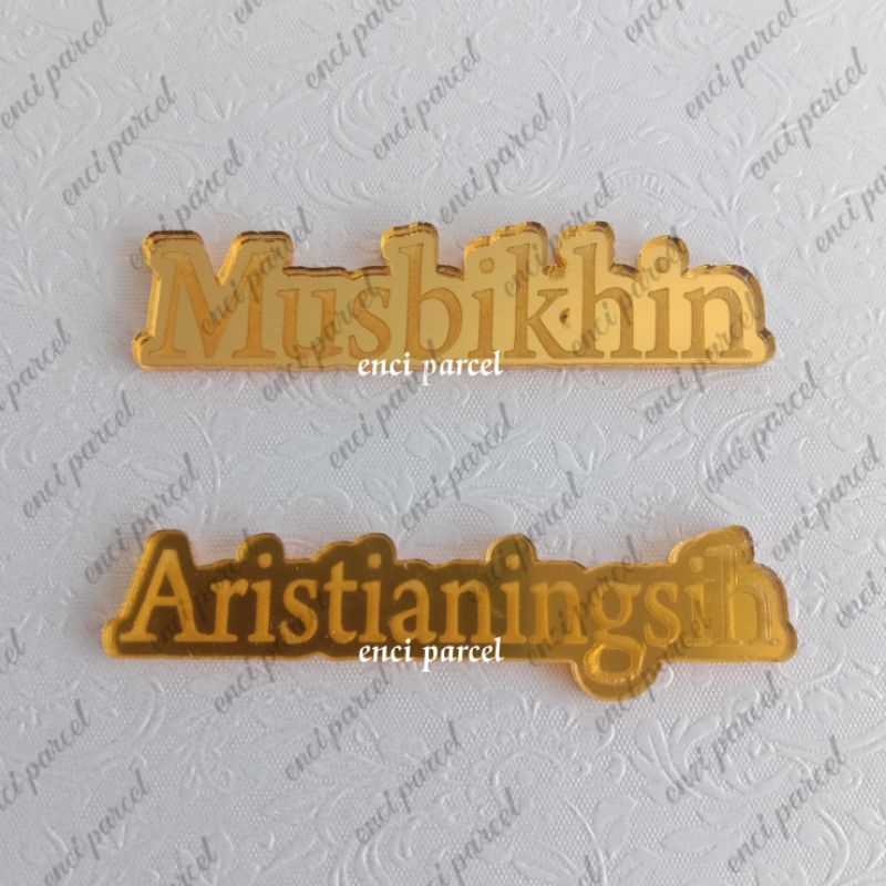 nama grafir size kecil bahan akrilik gold silver triplek MDF hiasan mahar