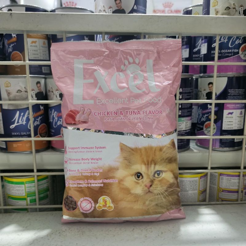 ( 5 PCS ) Makanan Kucing Excel Mother &amp; Kitten Chicken Tuna Flavour Kemasan 500G