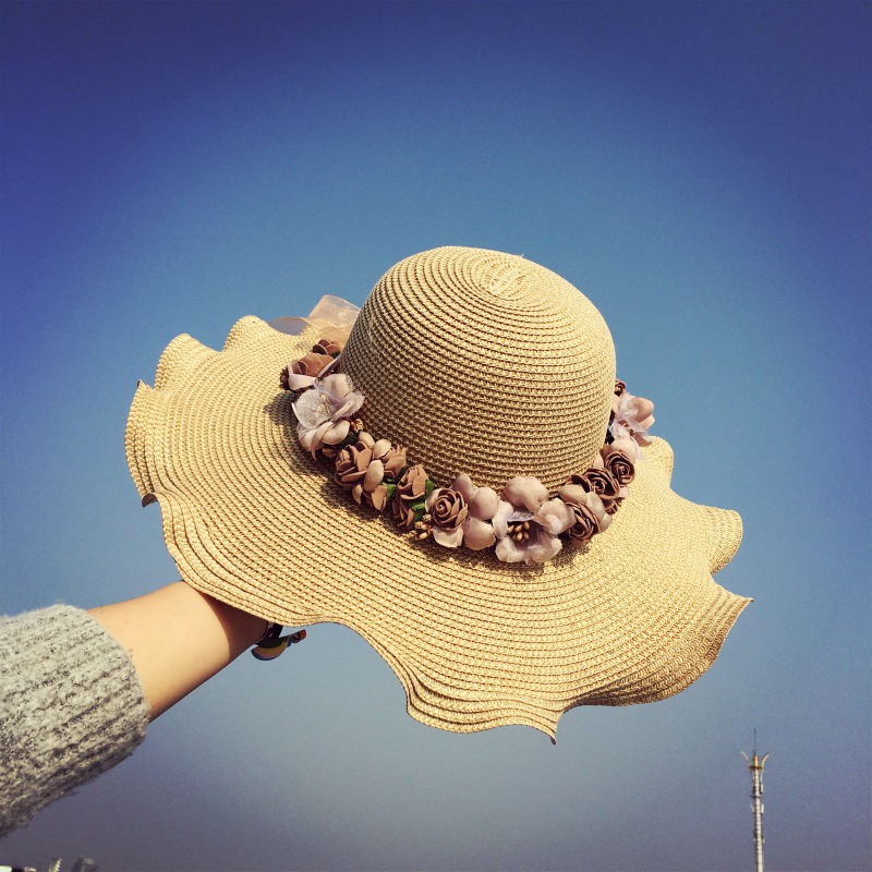 Topi Pantai Wanita motif baru bunga elegan ANTI UV