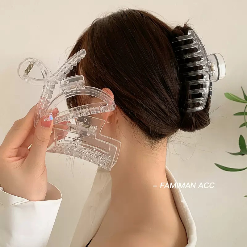 Korea Klip Rambut Plastik Transparan Sederhana Wanita Keriting Hair Clip Mandi Klip Hiu Rambut Besar