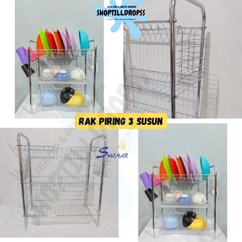 Rak Piring/Rak Piring 3 Layer/Rak Piring 3 Susunrak Mangkuk / Magkok Gelas /Rak Piring Bahan Stainle