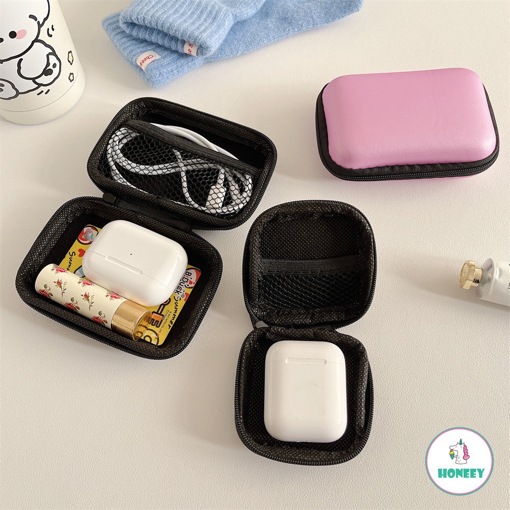 Sederhana Portabel Mini Ritsleting Hard Earbuds Memory Card Headphone Case Earphone Holder Case Tas Penyimpanan Kantong Kotak Kabel USB Organizer Panas