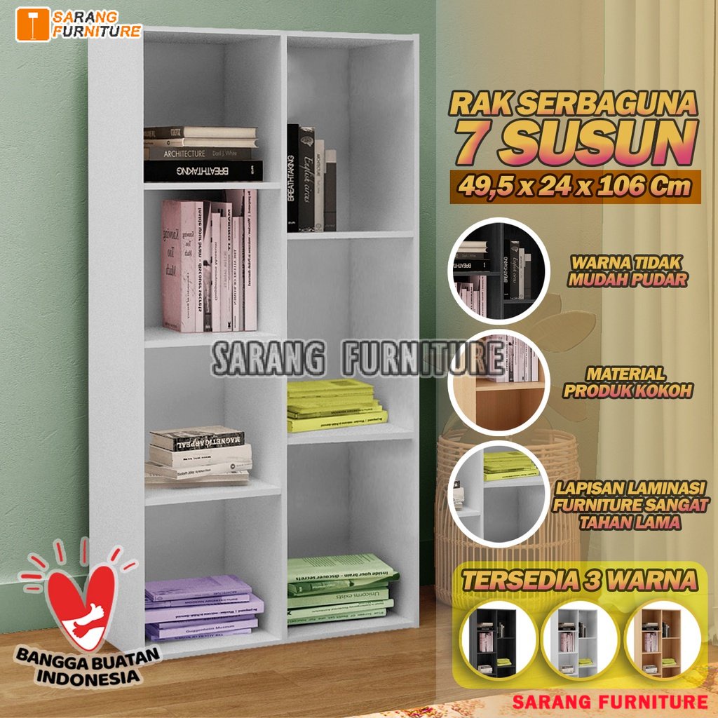 RAK BUKU 7 SUSUN RAK MAINAN SERBAGUNA WHITE CREAM LEMARI SERBAGUNA LEMARI BUKU RSG 3 SUSUN RSG 4 SUSUN JTR  SELURUH INDONESIA