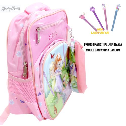 Promo Gratis1 Pulpen Gel Lampu Tas Ransel Anak Sekolah SD TK Paud Anak Perempuan Premium Bag Bagpack Import Motif Karakter Cute BONUS KOTAK PENSIL - Lovelybutik