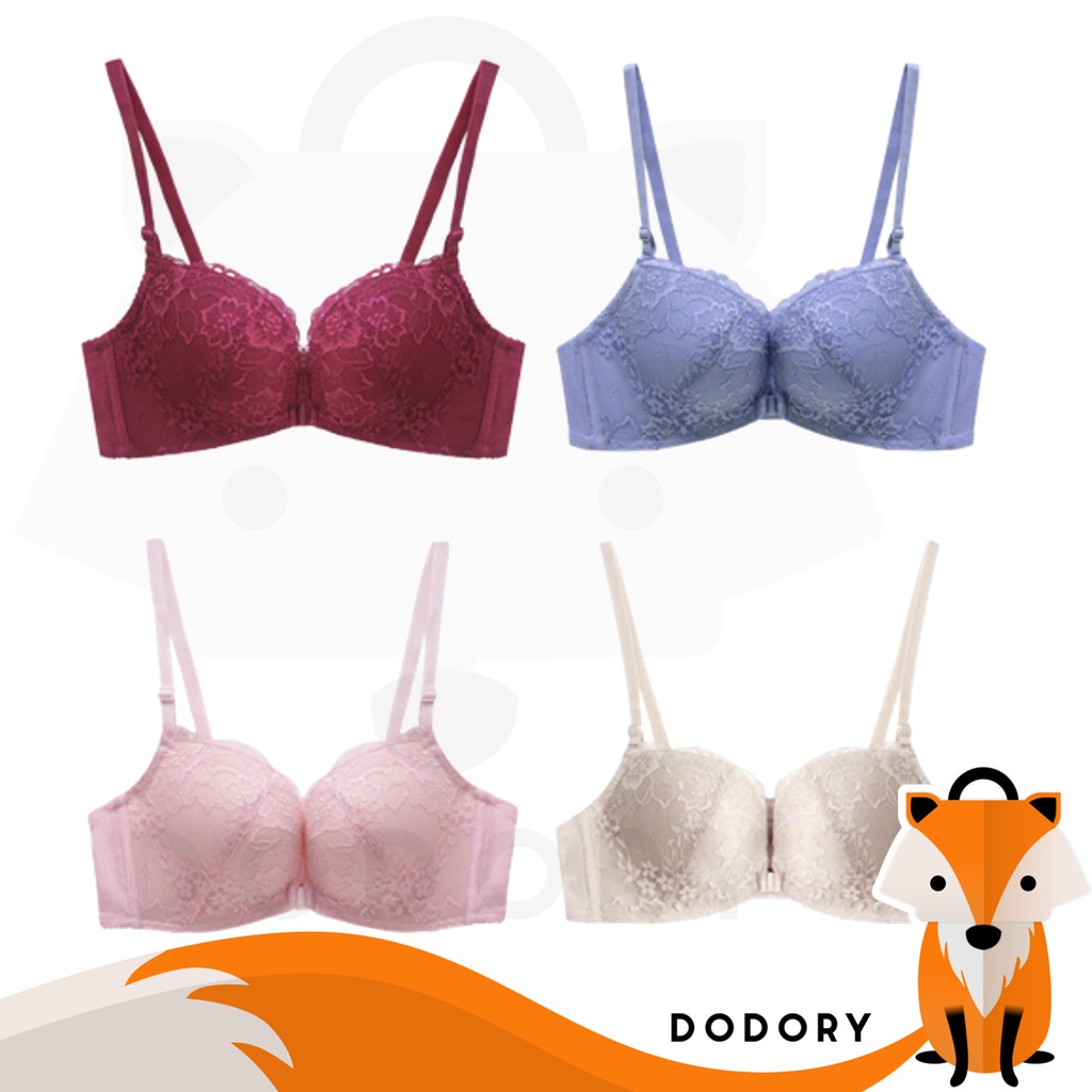 DODORY BRA528 Bra Tanpa Kawat Pakaian Dalam Wanita Renda Kait Depan Bra Olahraga Sportbra Gym