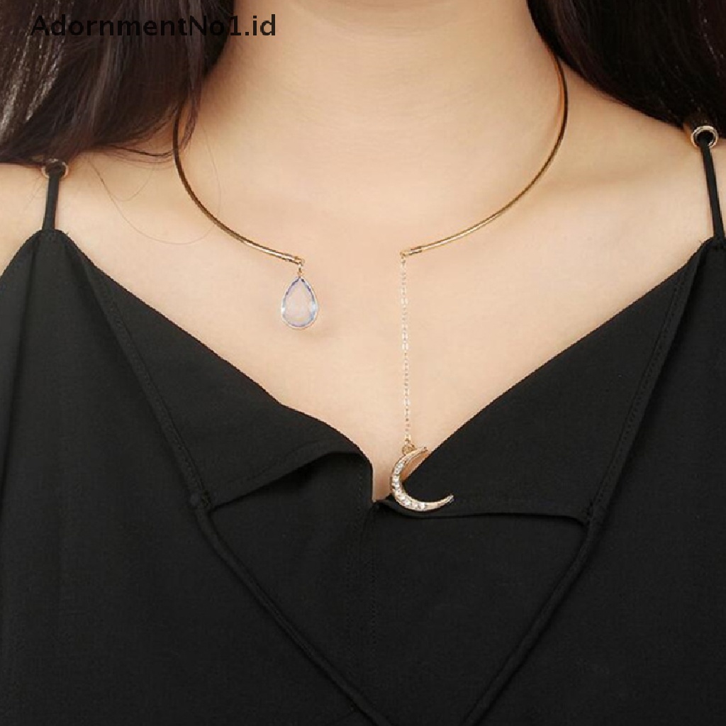 [AdornmentNo1] Kreatif Bulan Liontin Open Choker Elegan Kristal Manset Kerah Kalung [ID]