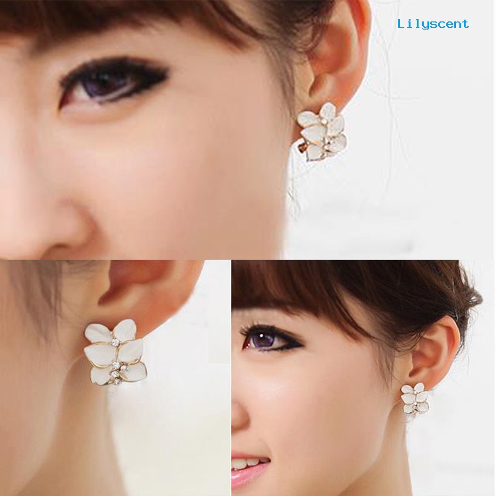 [LS] Bunga Gardenia Lucu Berlian Imitasi Hias Telinga Studs Wanita Anting Perhiasan Hadiah