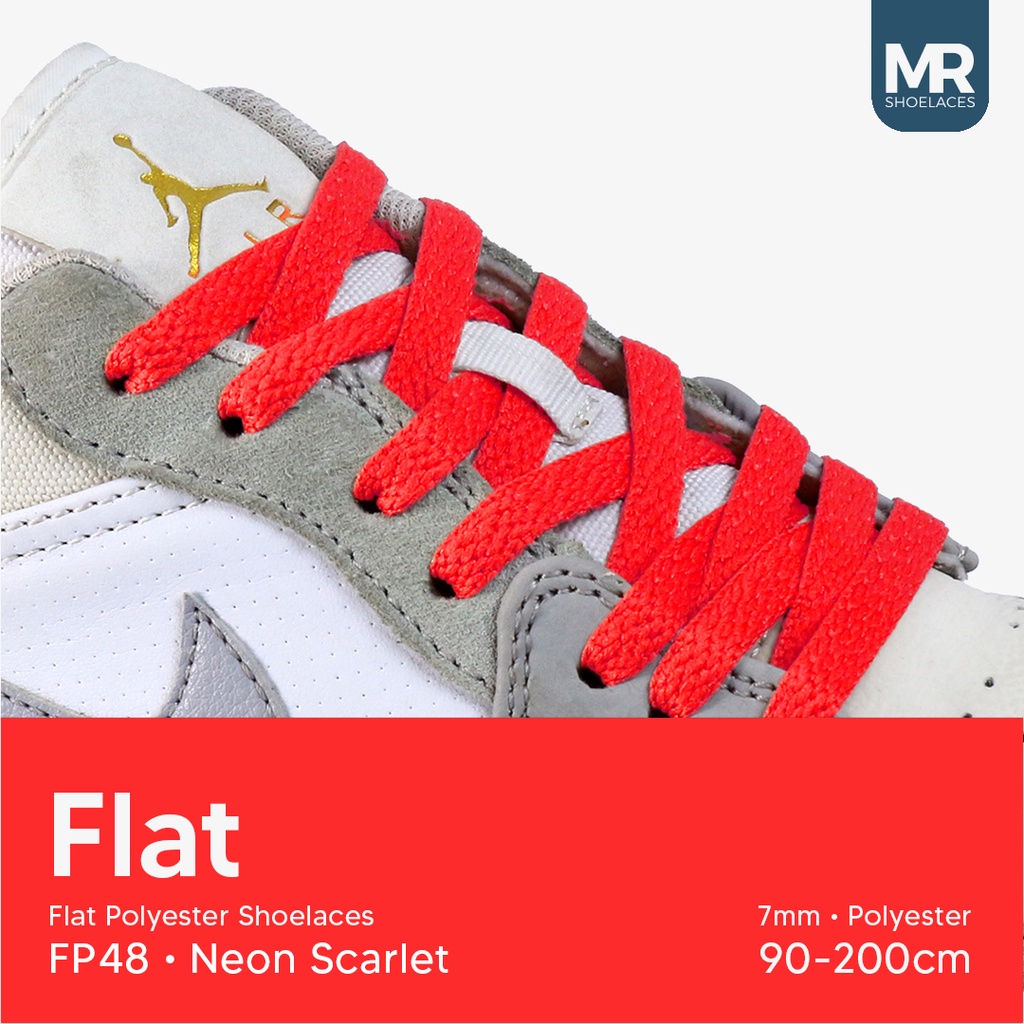 Original MR Shoelaces FP48 Neon Scarlet Tali Sepatu Polyester Pipih Flat 7mm 80cm 90cm 100cm 120cm 130cm 150cm 180cm 200cm untuk Sneakers - Premium Shoelace Premium Shoelaces