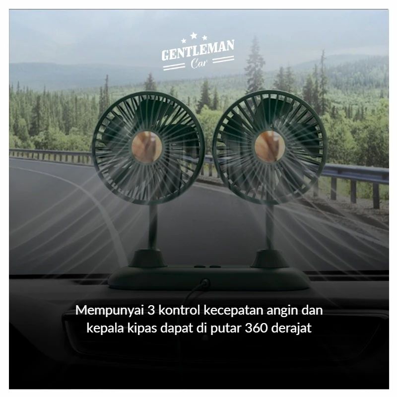 Car Double Head Fan USB 360° Kipas Angin Kepala 2 Portable Mobil