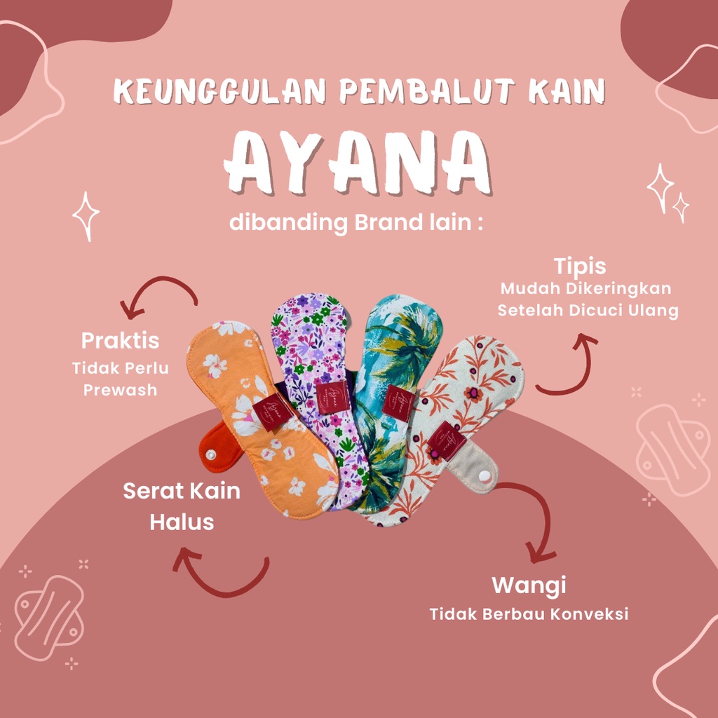 AYANA MENSTRUAL PAD PEMBALUT KAIN CUCI ULANG PAKET REGULER &amp; LENGKAP (DAY, NIGHT, SUPERNIGHT, LITE, PANTYLINER) - MENSPAD REUSABLE