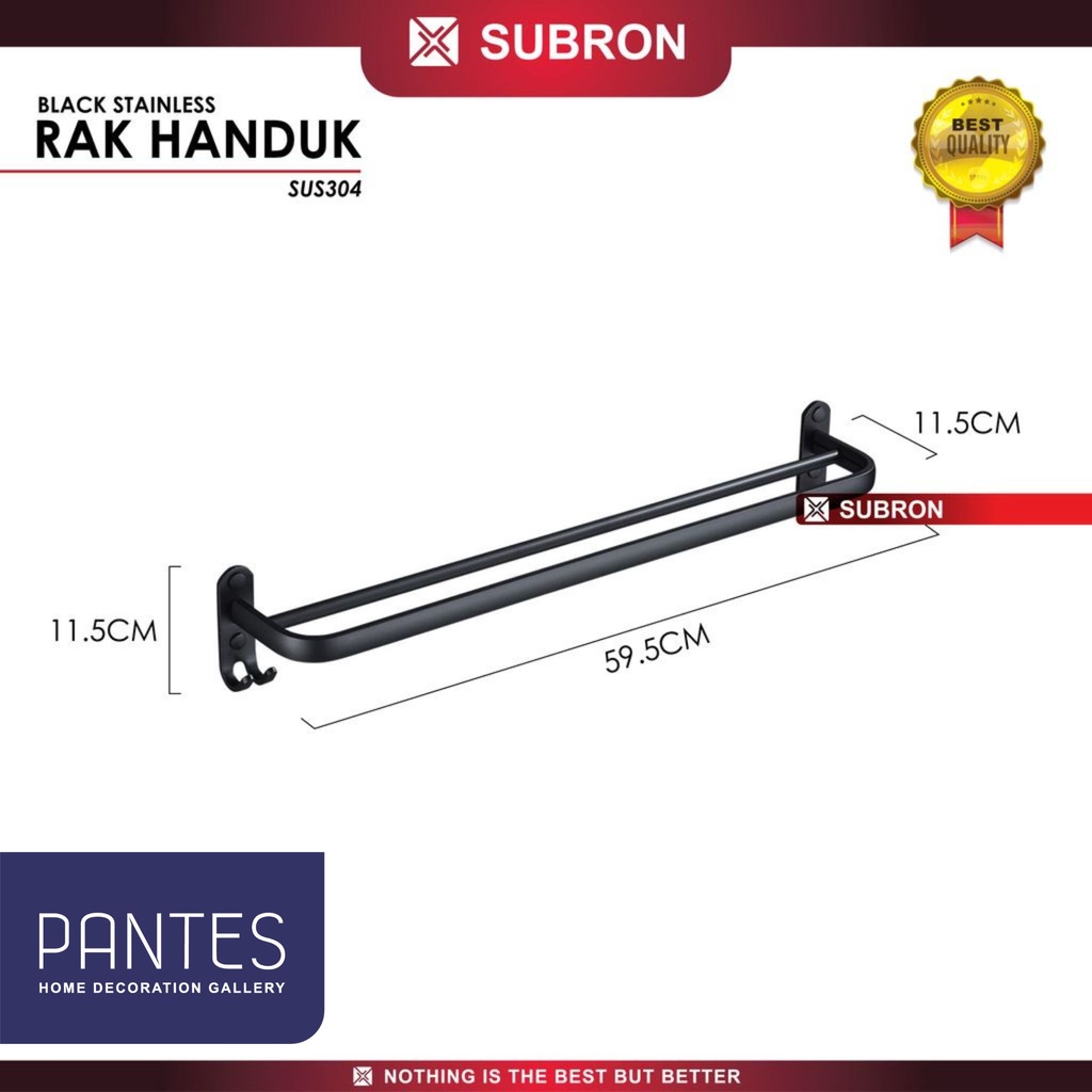 Rak Handuk Kamar Mandi Hitam Doff Elegant Subron 612H SUS304