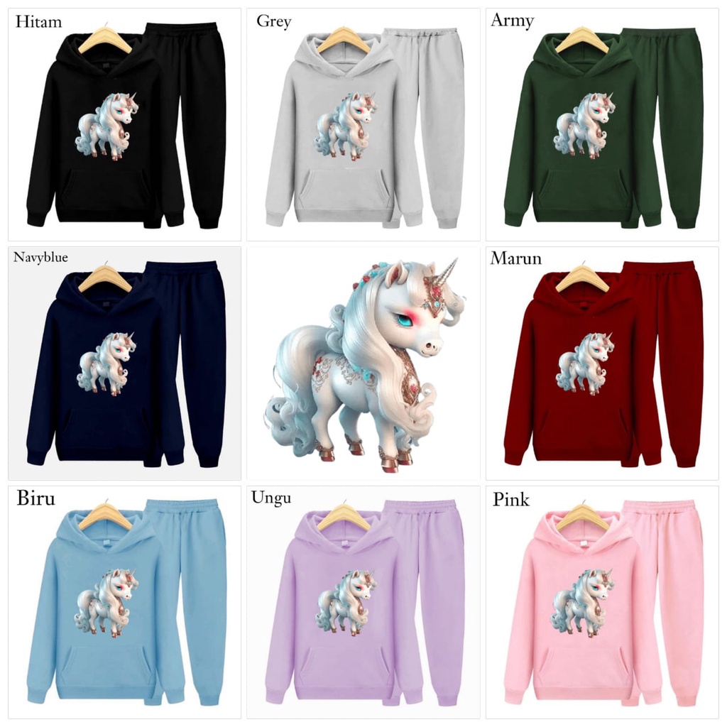 Hzl_outfit Setelan Sweater Hoodie Anak Kuda Pony 3D Ukuran (S.M.XL)