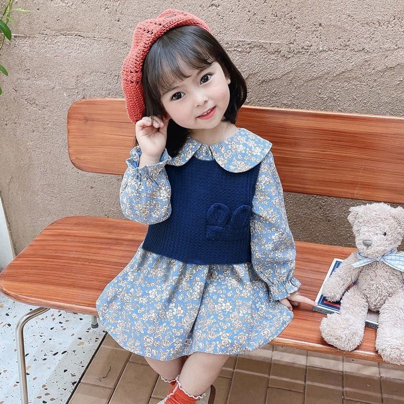 Dress Rompi Anak Perempuan Vest Rajut Lengan Panjang 1-8 Tahun / Long Dress Anak Premium Import