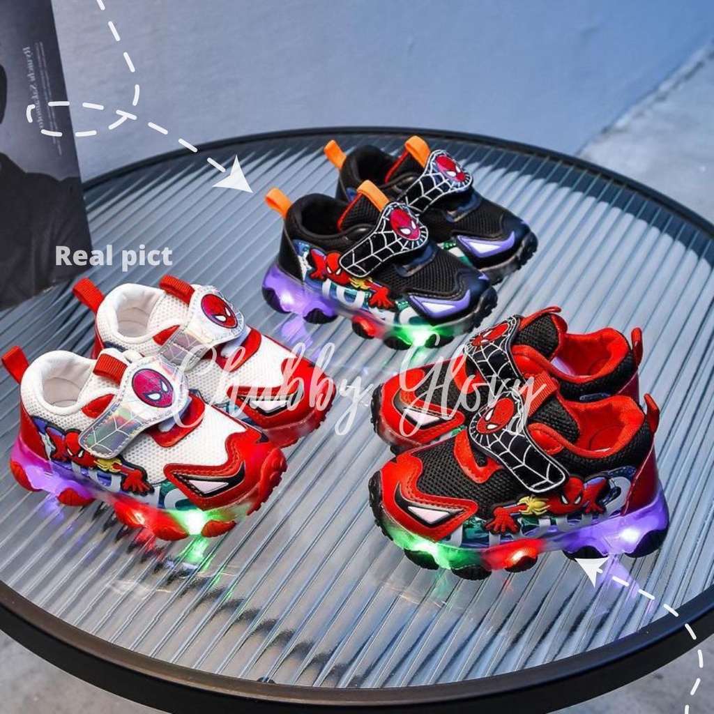 ChubbyGLory SH2154 Bisa COD Sepatu Anak LED Spiderman baby Anak TK PAUD sepatu anak laki laki sneakers sepatu sekolah PAUD TK usia 6 bulan sampai 1 2 3 4 5 tahun LED motif spiderman ukuran 21-30