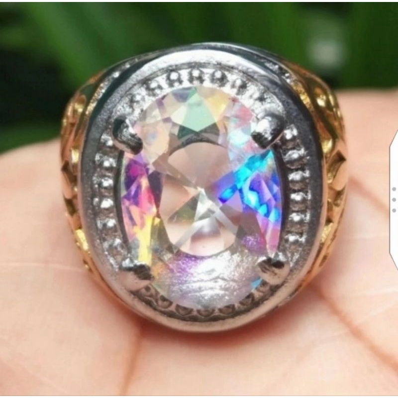 cincin batu kalimaya pelangi cutting natural ring alpaka