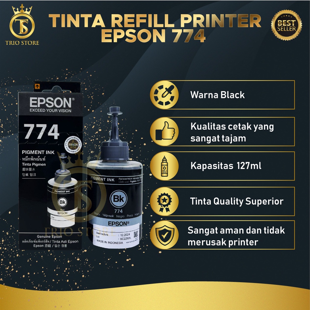Tinta Epson 774 Black For Printer M100 M200 L655 L1455 Premium