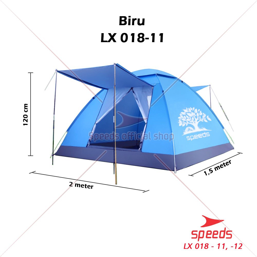 SPEEDS Tenda Camping Kamping Kemping Family Otomatis Piknik Gunung Mendaki Muat 3-4 Orang Dengan Ala
