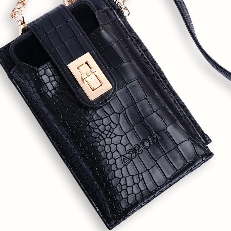 Tas Hp Wanita Phone Bag Croco Hitam (Celia by Mosca) ▪ KRB.31Ja23ᴮ