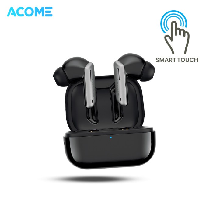 headset bluetooth Acome True Wireless Earbuds Headset Bluetooth 5.3 TWS LED Garansi T6 - Black(S7B0)