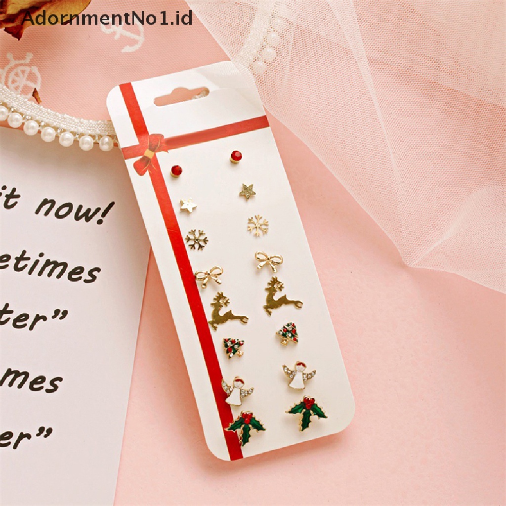 [AdornmentNo1] 8pcs/set Kepribadian Anting Natal Perhiasan Aksesoris Set Xmas Liburan Pohon Elk Snowman Santa Anting Lucu Hadiah Perhiasan Pesta Natal Untuk Wanita Gadis Anak