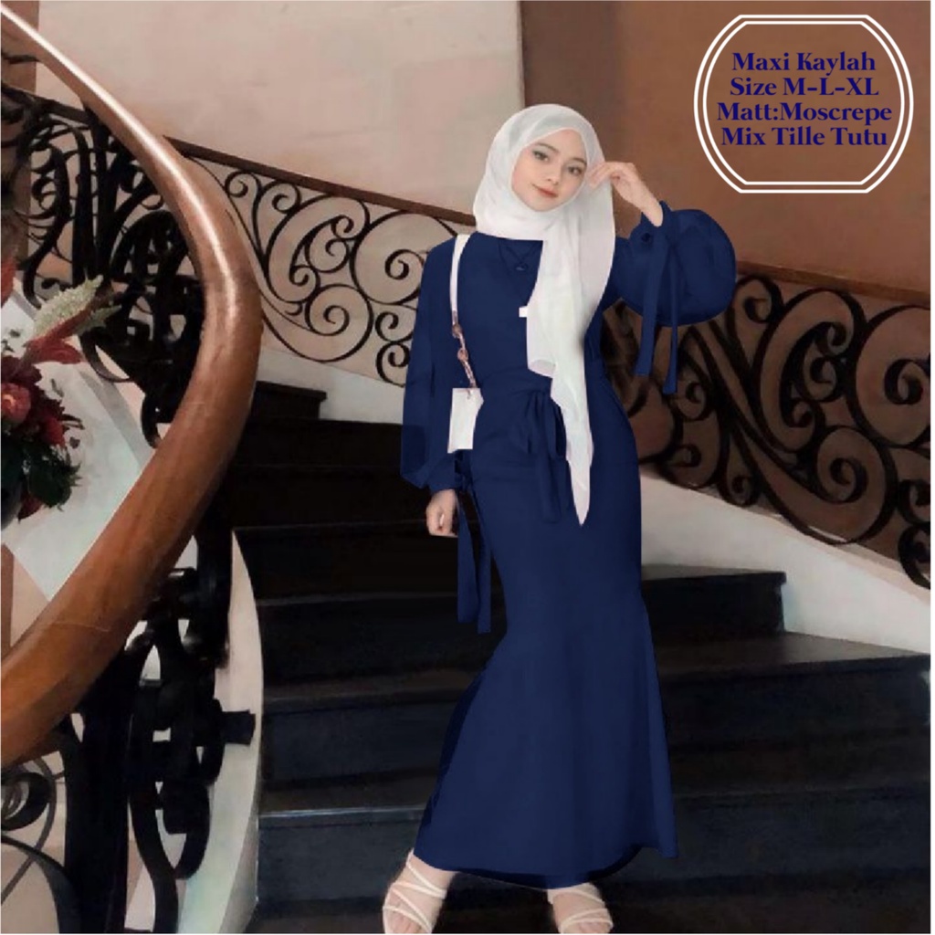 Pakaian Dress Muslim Wanita Busui Model Duyung Terbaru Lengan Balon/Maxi Kaylah Dress Size M-L-XL Matt Moscrepe Mix Tille Tutu/Gamis Wanita Kekinian