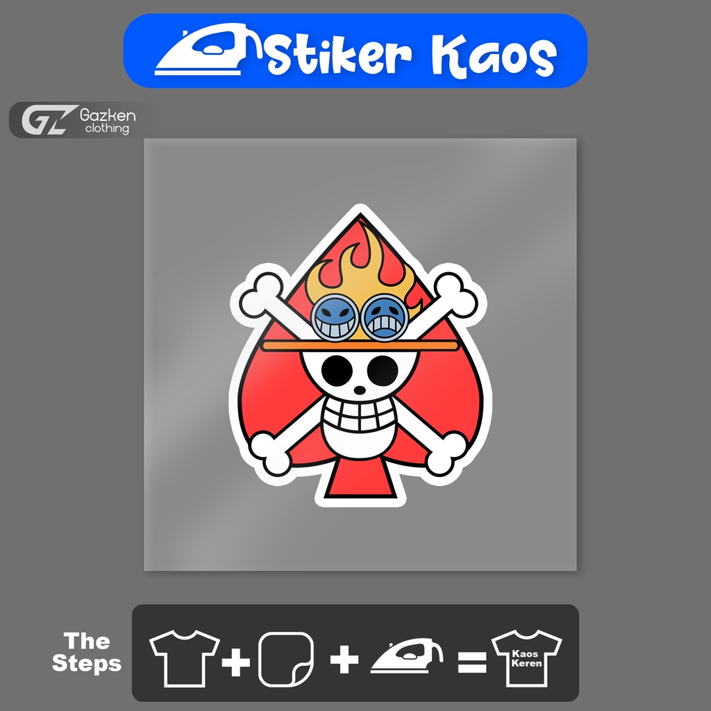 Stiker Kaos One Piece Ace Pirate Flag Logo Sticker Sablon Tempelan Baju Dengan Setrika Murah dan Pra