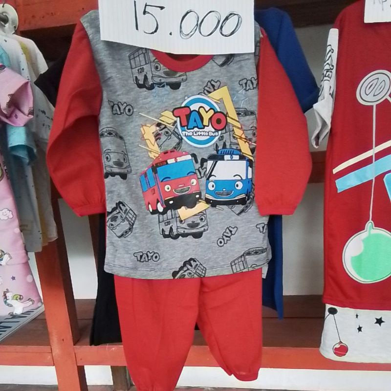 Stelan Baju Panjang Anak Cowo Motif Tayo serba 15ribu