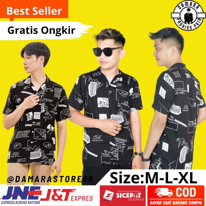 Fashion Pria Atasan Pria Kemeja Pria Cowo Cowok Kemeja Baju Pantai Coretan Coretan Abstrak Lengan Pe
