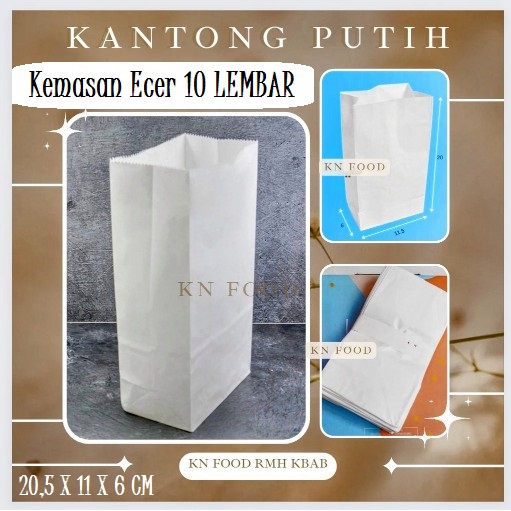 

Kantong Kertas Makanan Putih Polos Ecer 10pcs Paperbag Fried Chicken/Burger/Roti