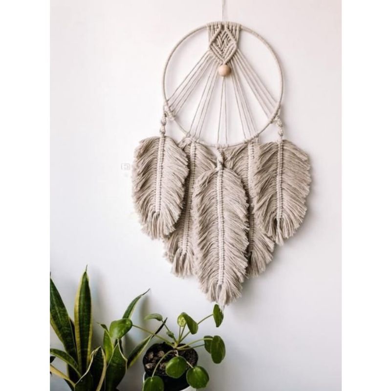 READY STOCK / Macrame Hiasan Dinding Daun Warna - Macrame Wall Hanging