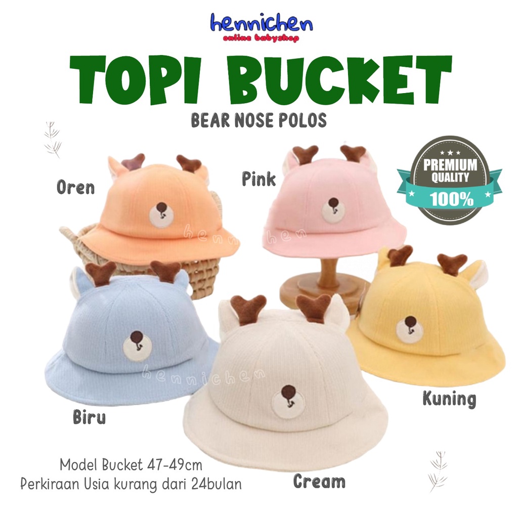 TOPI BUCKET BEAR NOSE POLOS FASHION TOPI ANAK LUCU UNISEX CNA