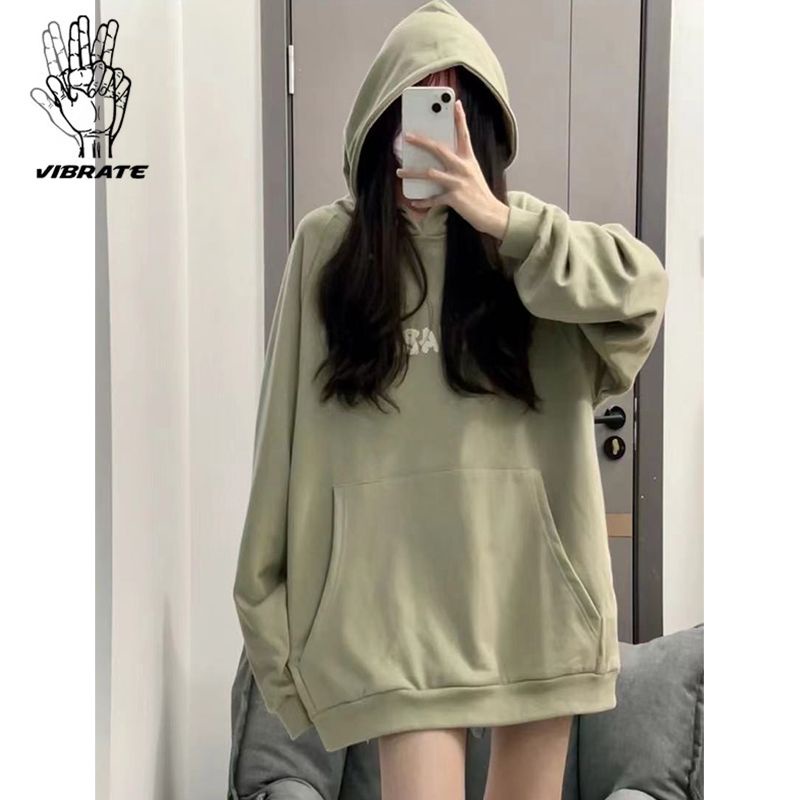 ☊Bergetar Retro Amerika Plus Beludru Tebal Sweater Wanita Musim Gugur dan Musim Dingin In Longgar Malas Angin Berkerudung Sweater Pria dan Model Wanita