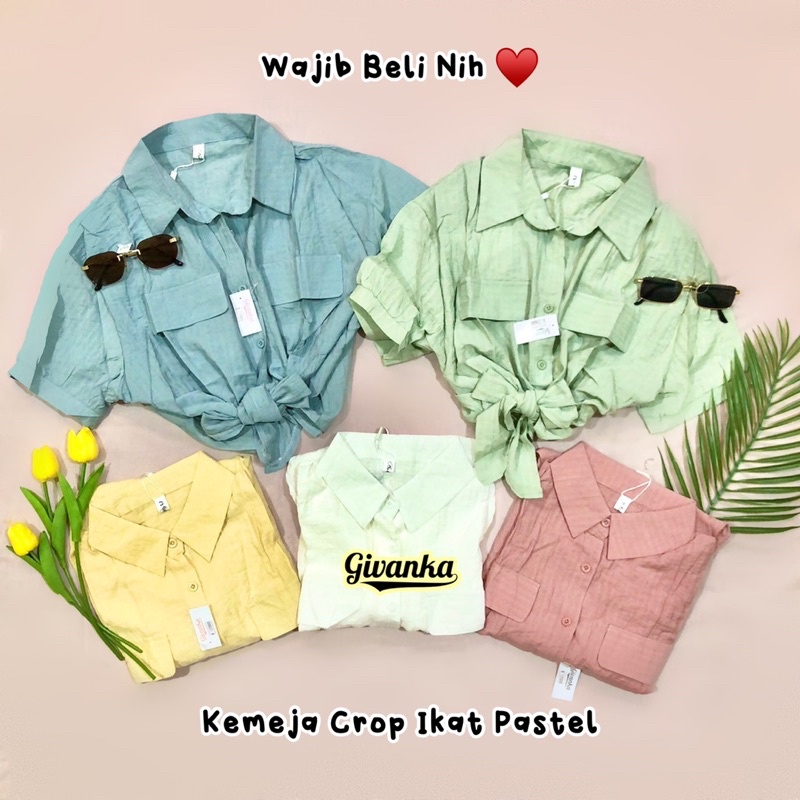 KEMEJA CROP IKAT LENGAN PENDEK WANITA POLOS IMPORT// KEMEJA WANITA POLOS VARIASI KANTONG
