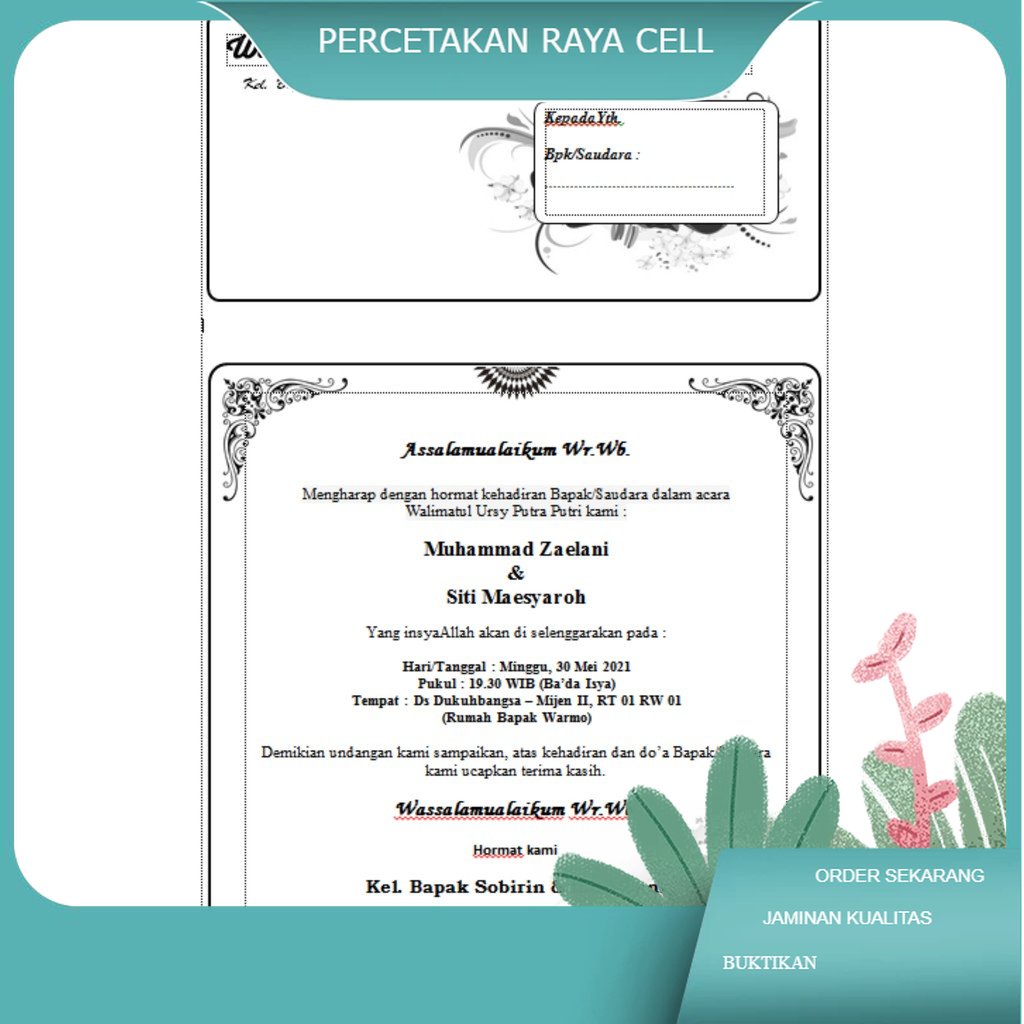 

Undangan Walimahan Tahlil Aqiqah Bahan Kertas HVS Simpel