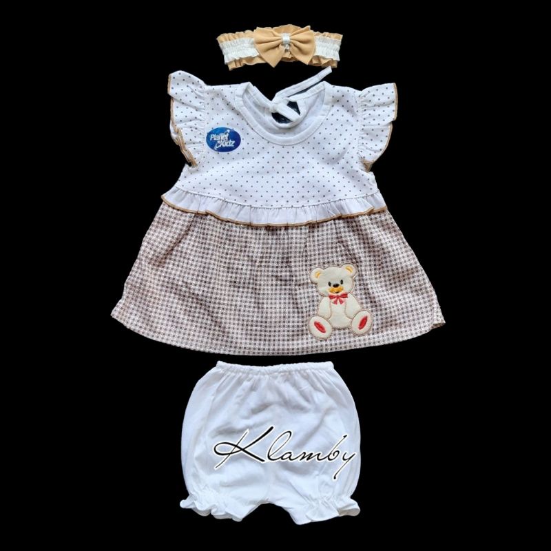 PLANET KIDZ Rok Dress Bayi Set Celana Bando 0-3 Bulan / Rok Bayi Warna Putih / Baju Bayi Perempuan