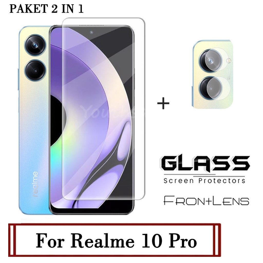 Pelindung Layar Bahan Tempered Glass Realme 10 4G Realme 10 Pro Realme 10 Pro Plus Paket 2 in 1