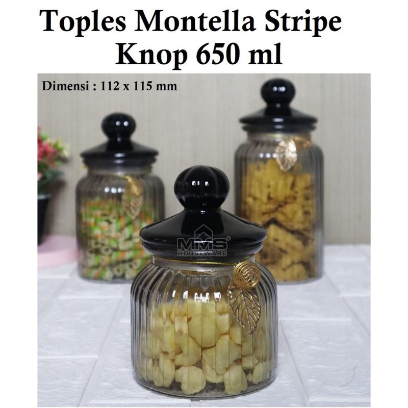 MMS Toples Kaca Montella Stripe Motif Kedap udara /  Tempat Kue  650 ml