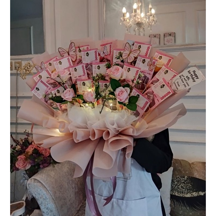 Buket Uang 20 Slot mix Bunga artificial Bouquet kekinian Hadiah Wisuda Ulangtahun Valentine