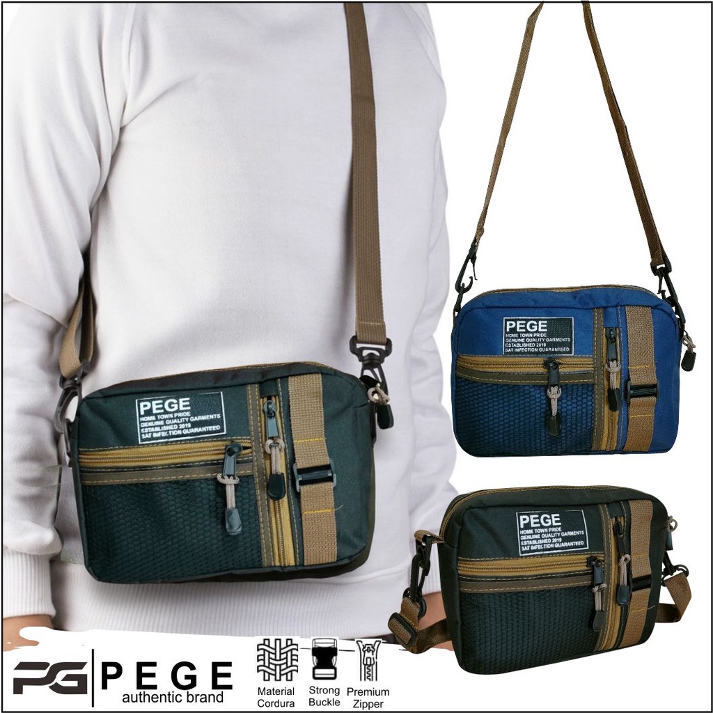 Tas Selempang PEGE Dosei Slingbag Pria Kombinasi Coklat Model kasual - PG 8955