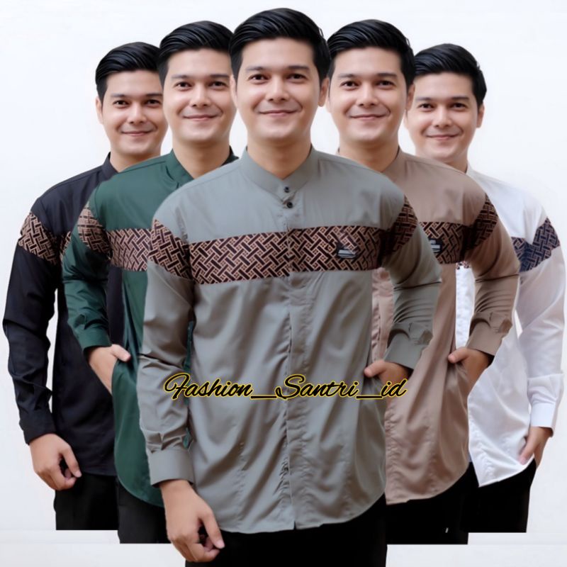 Baju Muslim Qynang Batik - Baju Koko Kombinasi Batik - Baju Muslim Pria - Koko Muslim - Baju Pria - 