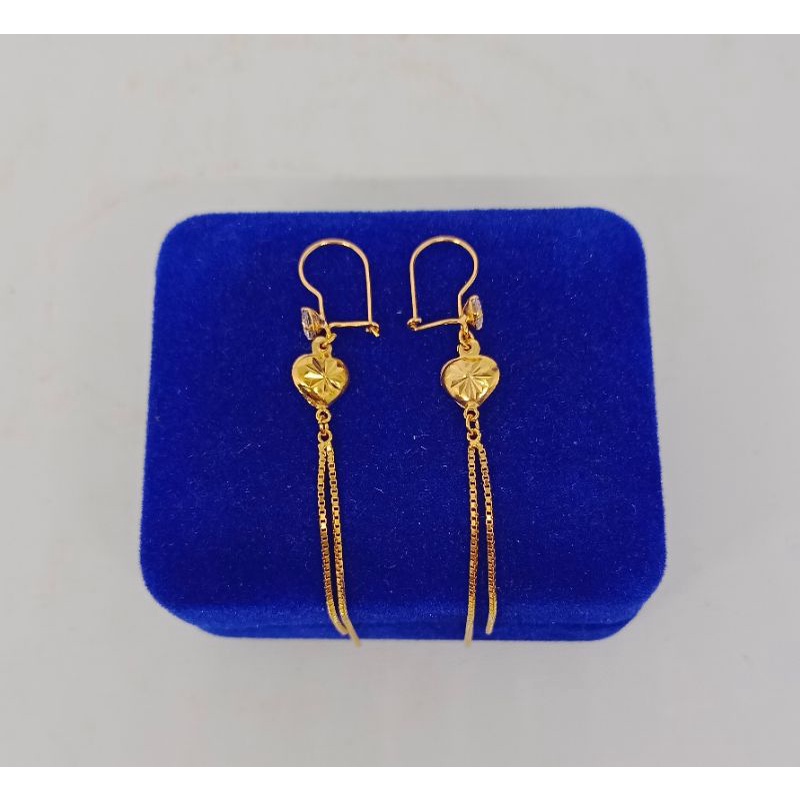 anting kait mp + love ukir itali santa/ anting perak asli silver 925 lapis emas/ anting fashion wanita terbaru