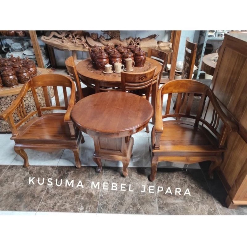 Kursi Teras Betawi Lenong Kayu Jati (2 Kursi dan 1 Meja)
