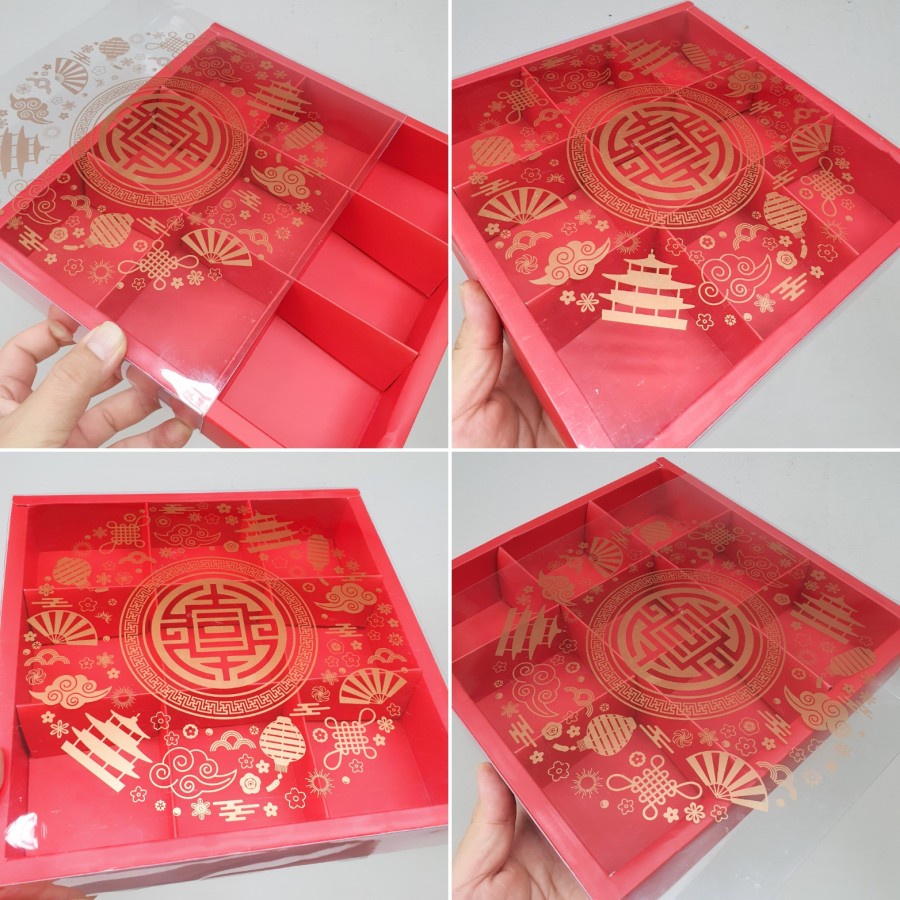 

5 pcs box packaging hampers sekat 9 edisi tahun baru cina ukuran 24x24x4.5cm kemasan kue kering kotak asesoris imlek