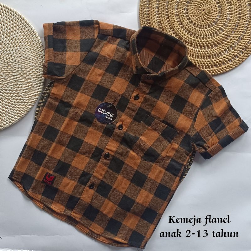 Baju Atasan Kemeja Anak Laki Laki Lengan Pendek Baju Flanel Kotak Kotak Premium