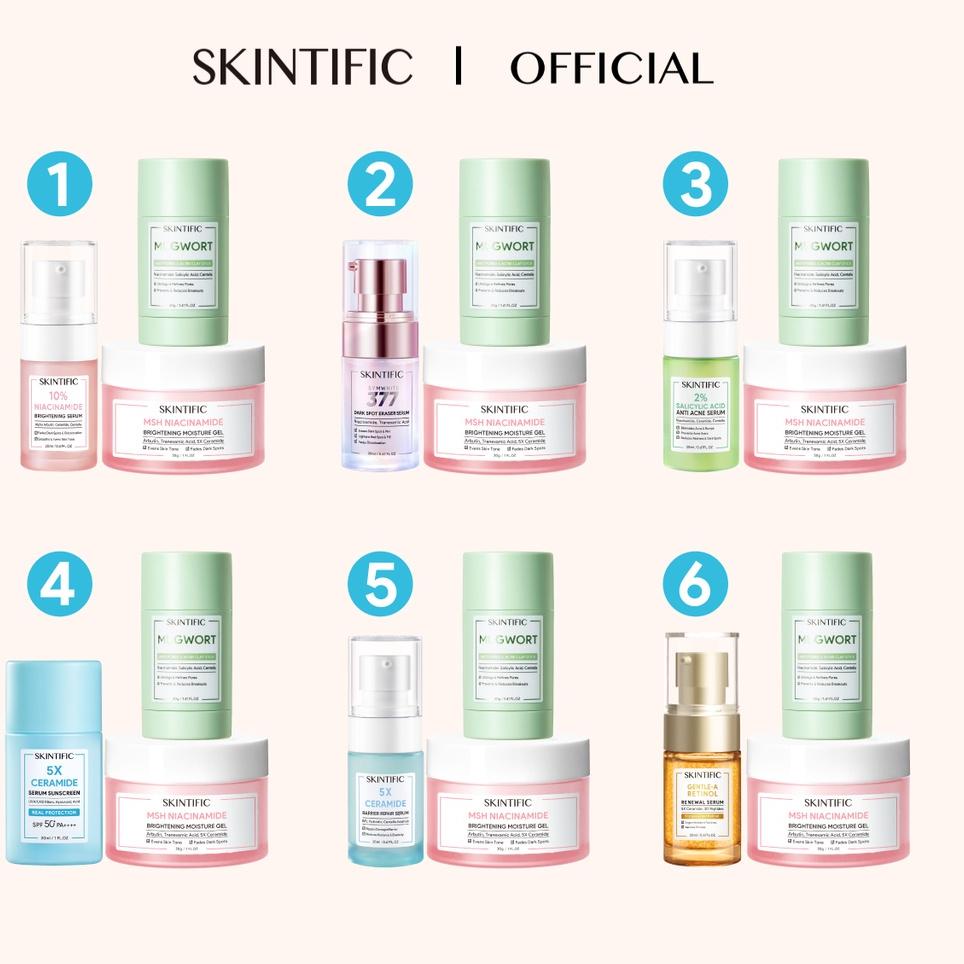 CodeHh6H1 SKINTIFIC 3PCS Paket Skincare Ance&Glowing Set Mugwort Acne Clay Stick+Brightening Moistur