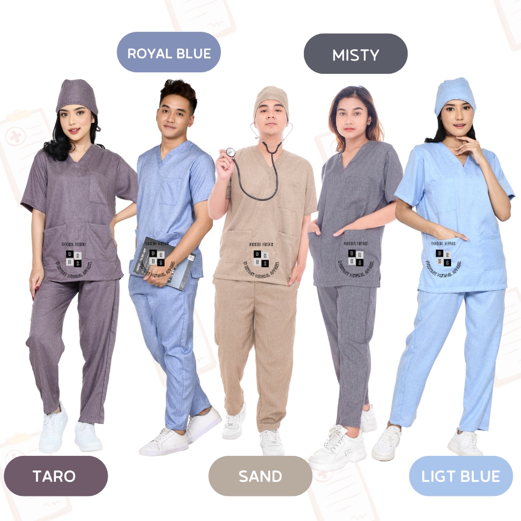 Baju OK DENIM / Baju Jaga / Scrub Medis DENIM Lengan Pendek (PART 2) DOCHS MEDIC