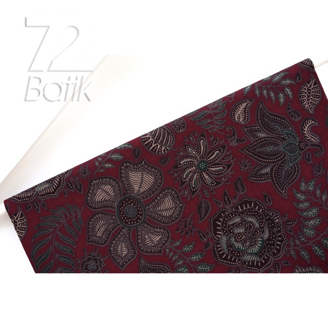 KAIN BATIK PREMIUM Bahan Katun Motif Kembang Warna Hitam Item Black Merah Maroon 726682 Cap 72 Jarik Jarit Samping Kebat Panjang Batik Katun Modern Premium Bahan Seragam Batik Pernikahan Kantor Keluarga Murah Kamen Jadi Batik Bali Lembaran